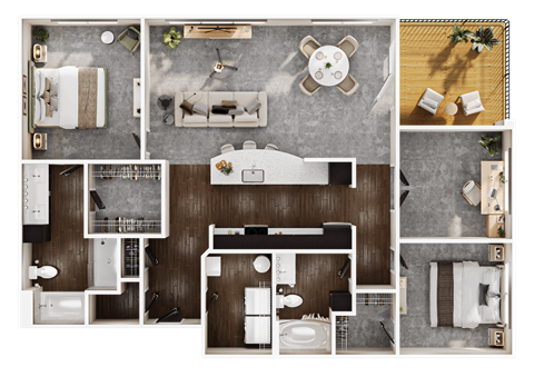 Floor plan for 2 beds, 2 baths, 1486 sqft
